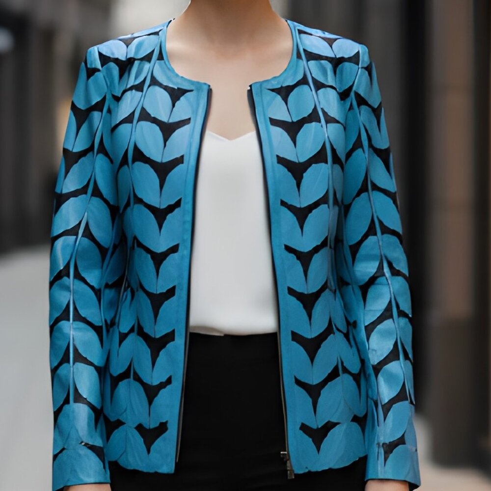 Jacket Sheer for Women Blouse Top Shirt Outfit Handmade Light Leather Leaf Patte